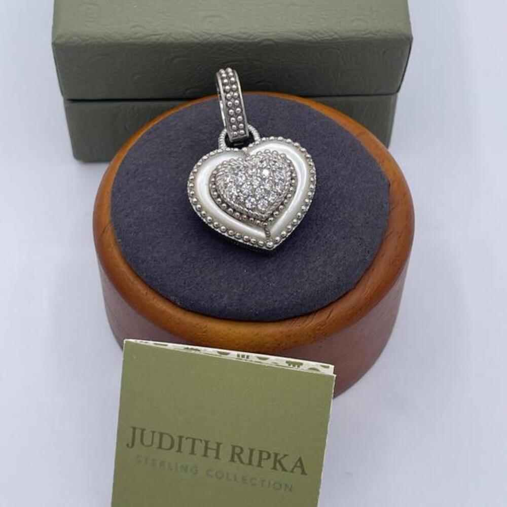 Judith Ripka Sterling Silver Heart Enhancer Pendant Mother of Pearl CZ